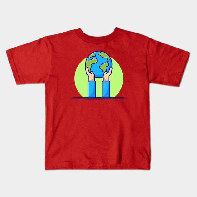 Hand Holding Earth Cartoon Vector Icon Illustration Kids T-Shirt by Catalyst Labs
